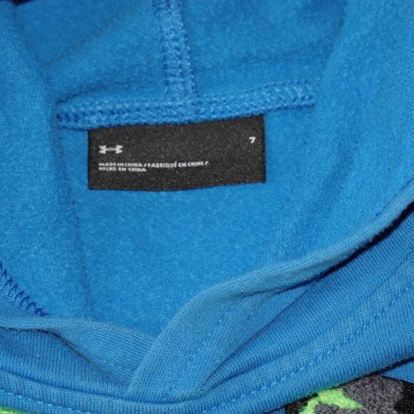 Boys Size 7 Under Armour Blue Black Colorblock Pullover Hoodie Camo UA Logo - Picture 3 of 4